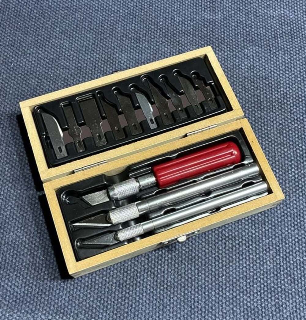 Vintage X-Acto Precision Hobby Knife Set with 3 Handles and 13 Blades in Wooden